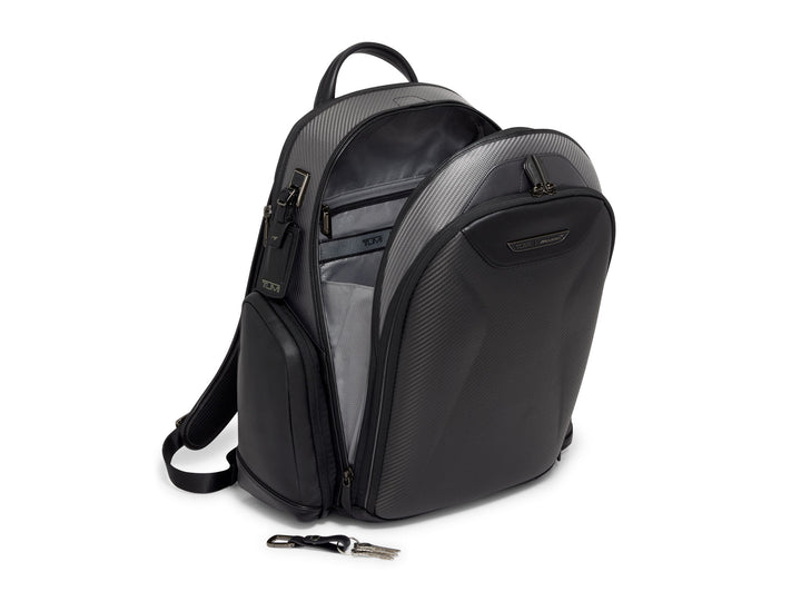 Backpack's interior view featuring organized pockets.