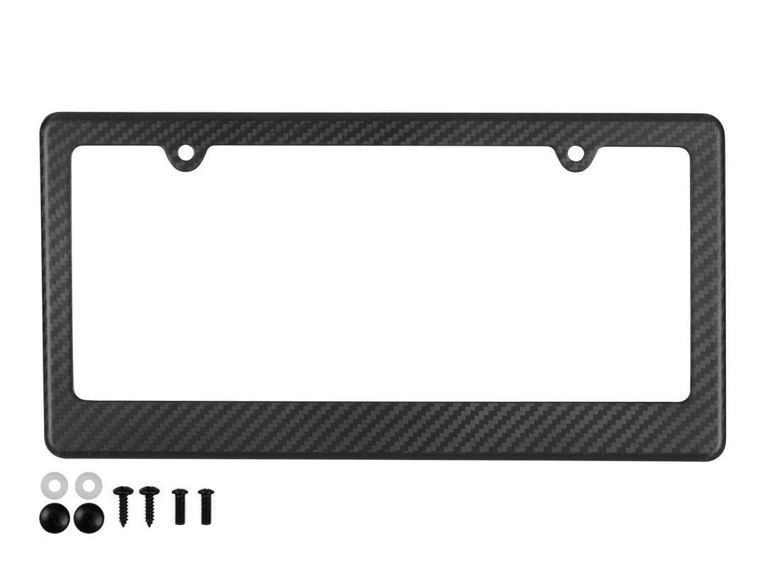 Matte finish 2-hole carbon fiber frame with distinctive wide bottom profile and complete installation kit