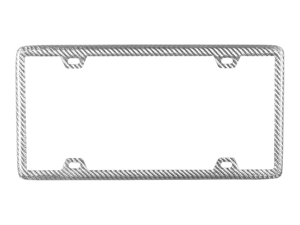 Silver fiberglass license plate frame with 4 holes and a high-gloss finish